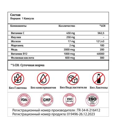 Validus Iron 17 mg + vitamin C 450 mg capsules No. 90 - Buy Online on GoSupps.com