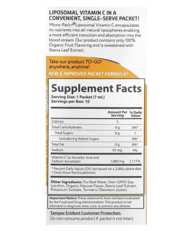 Aurora Nutrascience Liposomal vitamin C 1000 mg 10 bags of 7 ml - Buy Online on GoSupps.com