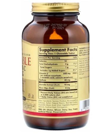 SOLGAR Vitamin C 500 mg 90 chewing tablets (2381 mg) x 3 units - Buy Online on GoSupps.com