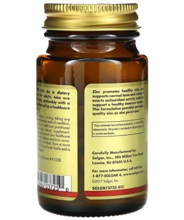 SOLGAR ZINC Picolinate 22 Mg 100 tablets (300 mg) x 3 units - Buy Online on GoSupps.com