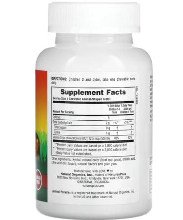Natures Plus Animal Parade Vitamin D3 500 IU 90 chews. tab. (v - Buy Online on GoSupps.com