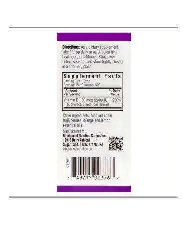 Bluebonnet Nutrition Liquid Vitamin D3 Drops with Natural Citrus Flavor 2000 IU - Buy Online on GoSupps.com