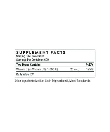 Thorne Research Liquid vitamin D 3 for children and adults 500 IU 30 ml - Buy Online on GoSupps.com