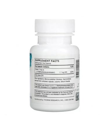 Thorne 5-methyltetrahydrofolat food supplement 1 mg 60 capsules - Buy Online on GoSupps.com
