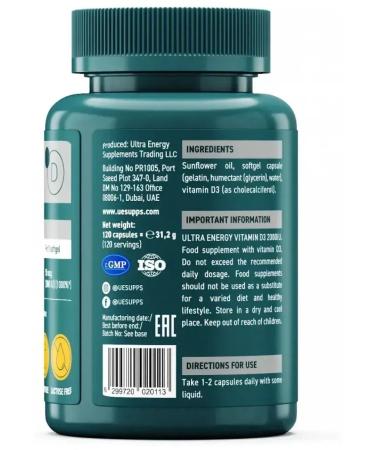 UESUPPS Vitamin D3 2000Mom Ultra Energy caps. No. 120 - Buy Online on GoSupps.com