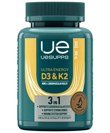 UESUPPS Vitamin D3 and K2 Ultra Energy caps. No. 30