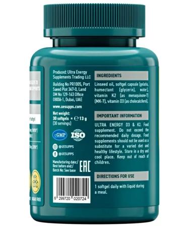 UESUPPS Vitamin D3 and K2 Ultra Energy caps. No. 30 - Buy Online on GoSupps.com