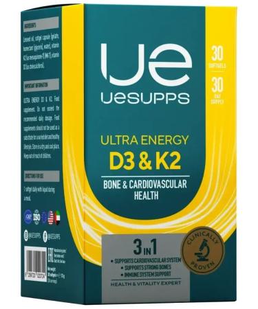 UESUPPS Vitamin D3 and K2 Ultra Energy caps. No. 30 - Buy Online on GoSupps.com
