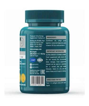 UESUPPS Vitamind3 2000MA Ultra Energi caps. No. 240 - Buy Online on GoSupps.com