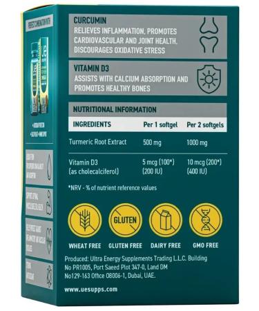 UESUPPS Kurkumin and vitamin D3 Ultra Energy caps. No. 60 - Buy Online on GoSupps.com