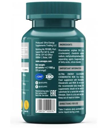UESUPPS Glucosamine chondroitin ultra Energy Flex MSM Tab. No. 60 - Buy Online on GoSupps.com
