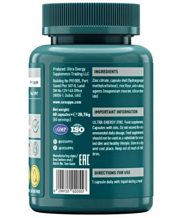 UESUPPS Zinc ultra Energy caps. No. 60 - Buy Online on GoSupps.com