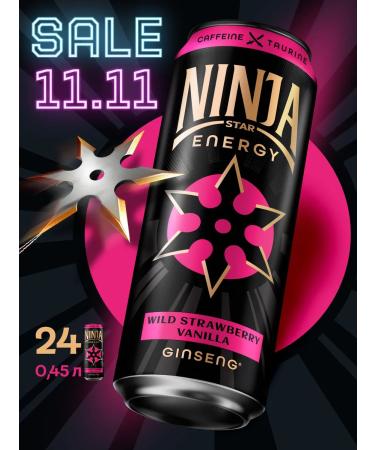 Ninja Star Energy Energetic strawberry-vanill with ginseng extract 24x0.45 liters