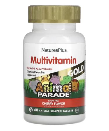 Nature's Plus Animal Parade Gold Multi Vitamins for Children Cherry 60 Tab - Buy Online on GoSupps.com