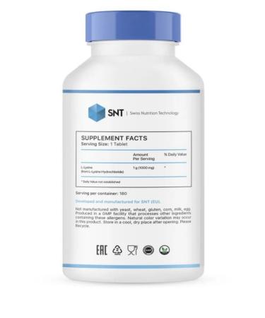 SNT Amino acid L-Lisin L-Lysine 1000 Mg 180 tablets - Buy Online on GoSupps.com