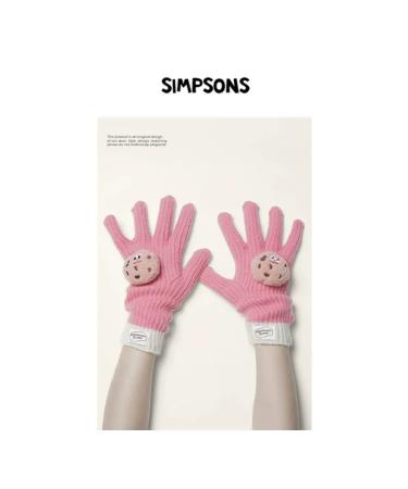 Women's winter gloves pink cookies wool
