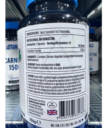 APPLIED NUTRITION Fat Fatigator L Carnitin Tartrap L-Carnitine 120 VCAPS - Buy Online on GoSupps.com