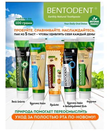 BENTODENT Ayurvedic pasta without fluorine is a natural set of 5 pcs. 100 g