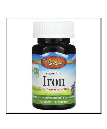 Carlson Labs Chewable Iron Natural Grape 27 mg 30 Tablets