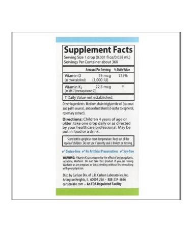 Carlson Labs Super Daily D3+K2 vitamins for children 360 tab - Buy Online on GoSupps.com