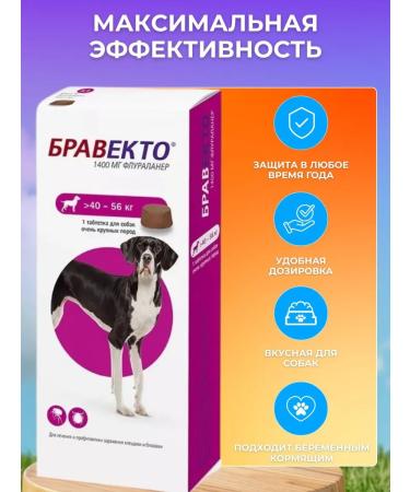 Braveto tablet for dogs from fleas and ticks 40-56 kg - Buy Online on GoSupps.com