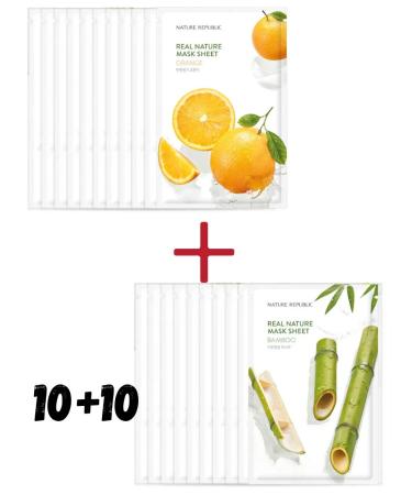 Nature Republic Orange + bamboo fabric face masks 20 pcs