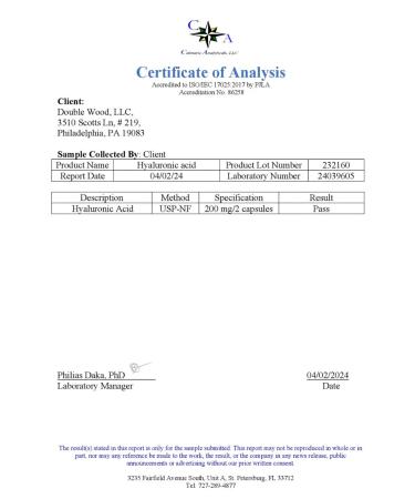 Double Wood Supplements Hyaluronic acid 200 mg 180 capsules - Buy Online on GoSupps.com