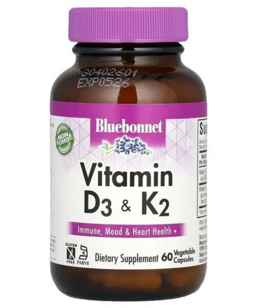 Bluebonnet Nutrition Vitamin D3 K2 5000 IU 60 vegetarian capsules - Buy Online on GoSupps.com
