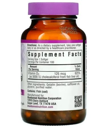 Bluebonnet Nutrition Vitamin D3 125 g 100 soft tablets - Buy Online on GoSupps.com