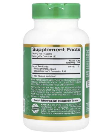 California Gold Nutrition Melissa extract 500 mg 180 capsules - Buy Online on GoSupps.com
