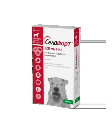 KRKA Selafort Selamectin drops on the withers for dogs weighing 10.1 to 20 kg against fleas ticks and helminths 120 mg