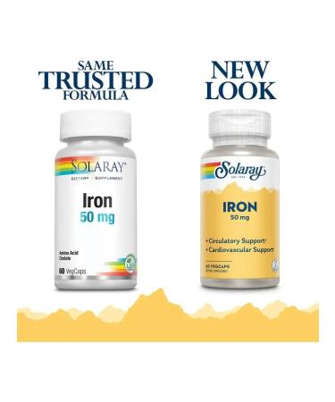 Solaray IRON Iron 50 mg iron helat 60 capsules - Buy Online on GoSupps.com