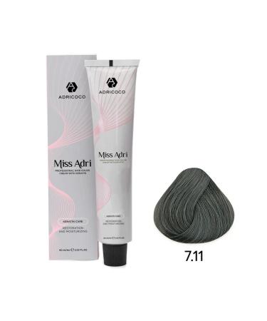 ADRICOCO Hair color cream 7.11 Blond intense ash 60 ml
