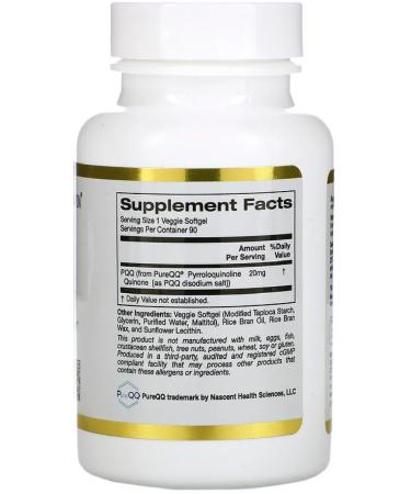 California Gold Nutrition PQQ pyrrolokhinolinhinone 20 mg 90 capsules - Buy Online on GoSupps.com
