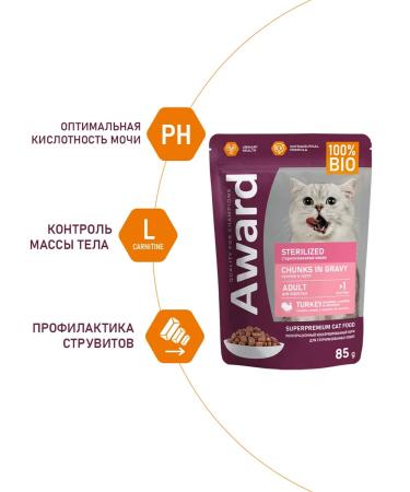AWARD Wet feed for sterilized cats turkey 85g 24pcs - Buy Online on GoSupps.com