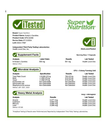 Super Nutrition Acetyl-L-carnitine 500 mg 60 plant capsules - Buy Online on GoSupps.com