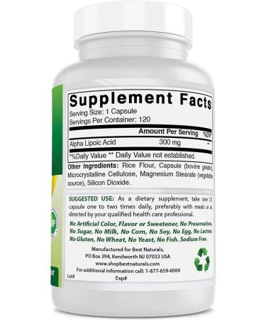 Best Naturals Alpha lipoic acid 120 capsules of 300 mg - Buy Online on GoSupps.com