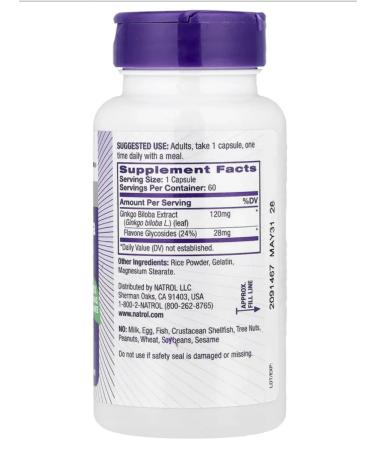 Natrol Gingko Biloba ginkgo biloba 120 mg 60 capsules - Buy Online on GoSupps.com