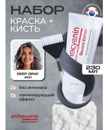 Anthocyanin Gray hair dye A01 Deep Gray 230 ml with a brush