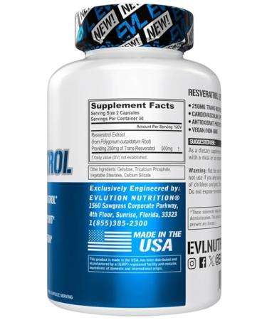 EVLution Nutrition Resveratrol 250 mg 60 capsules - Buy Online on GoSupps.com