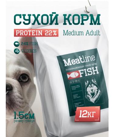 Dog feed 12 kg Fish 24% MEATLINE MEDIUM Adult 22