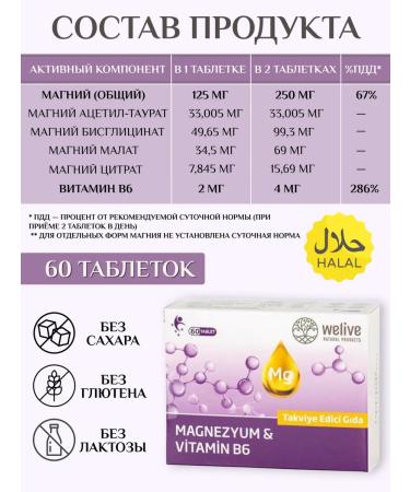 Welive Magnesium complex Bisglcinate Taurat Malat Citrate with B6 - Buy Online on GoSupps.com