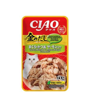 Inaba Cat pouch with maguro tuna and katsuo tuna with salmon in jelly 60 g