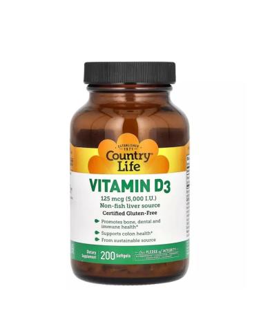 Country Life Vitamin D3 125 g 5 000 IU 200 pieces