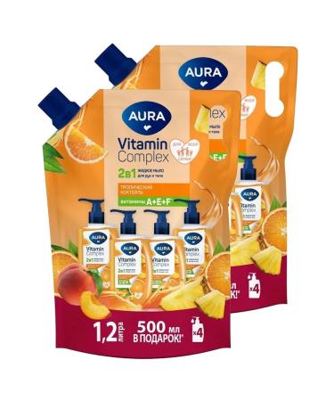 Aura Liquid soap 2B1 tropical cocktail 1200ml 2pcs