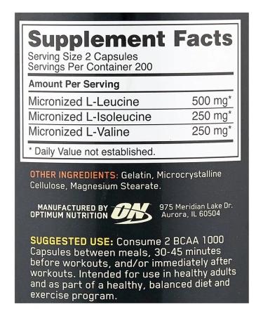 Optimum Nutrition BCAA 1000 amino acids (400 capsules) - Buy Online on GoSupps.com