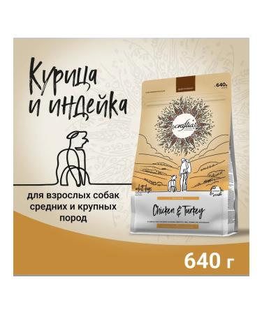 CRAFTIA NATURA dry food for adult dogs of medium and large breeds made from chicken and turkey 640 g