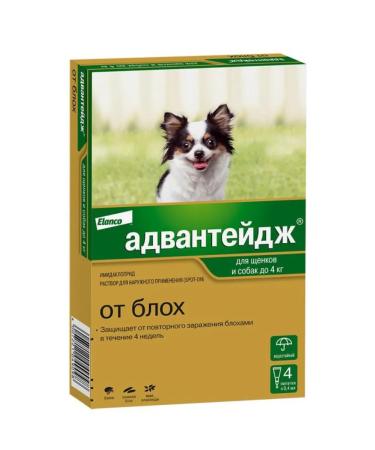 Elanco Advantage flea drops for puppies and dogs under 4 kg. 4 pipettes per package.
