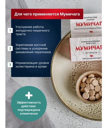 Altai cedar Mummichaga - mumiyo chaga 100 tablet 0.55g - Buy Online on GoSupps.com