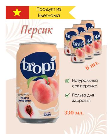 Tropi Sokom -containing peach Vietnam 330 ml. 6 pcs